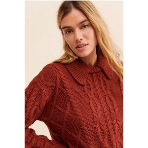 En Saison Cognac Red Bourieux Collared Pullover Sweater
